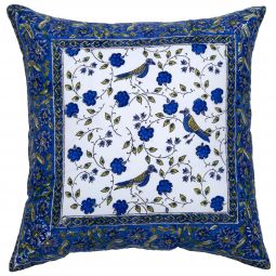 Birds on Vine-Blossom Reversible Pillow Cover - Blue